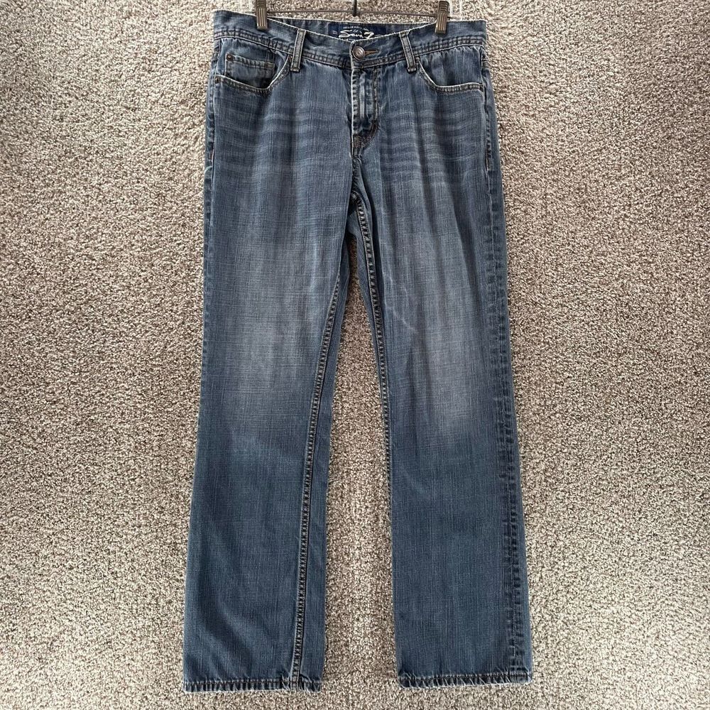 Seven7 Jeans Mens 34x31‎ Blue Denim Pants Straight Pockets Preppy Logo Cotton